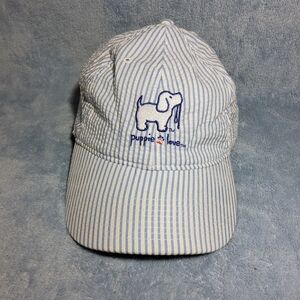 Puppie Love Cap Hat Adult Adjustable White Blue Stripes 100% Cotton Puppy Dog